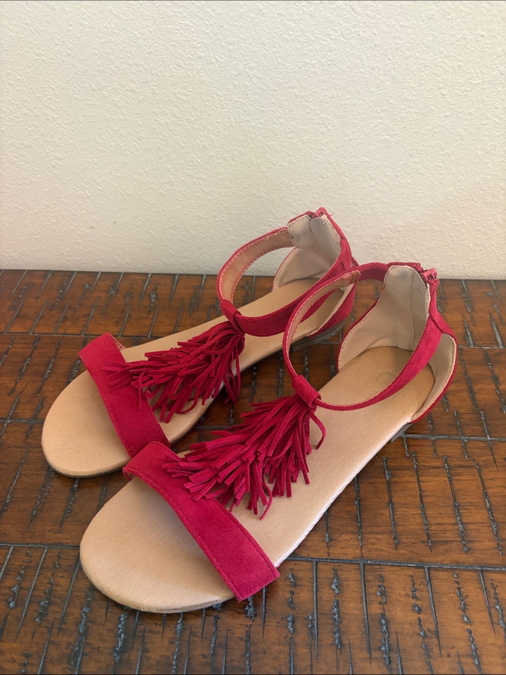 Cato Red Tassel Ankle-Strap Sandals - Picture 4 of 9